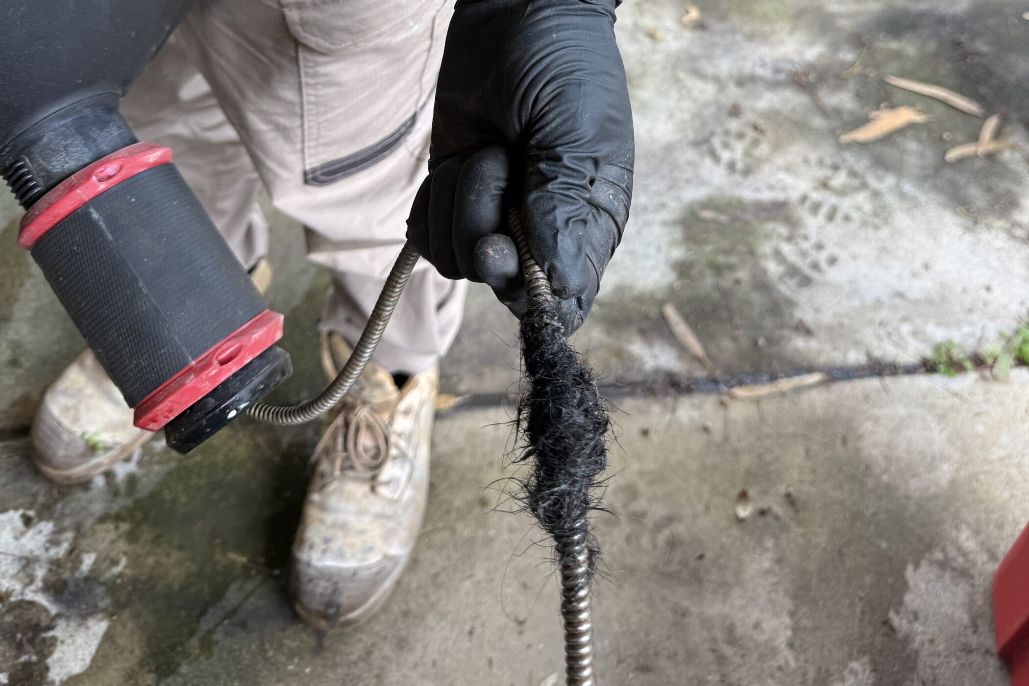 A drain camera inspection identifying a blockage in a sewer line